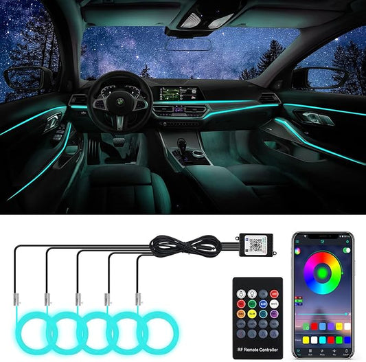Car Led Strip Lights, 5 in 1 Interior Car Light, Ambient Led Lighting Kit with RGB 16 Million Colors&236 inches Fiber Optic, Neon Light Accessories for Car, Bluetooth APP and Remote Control