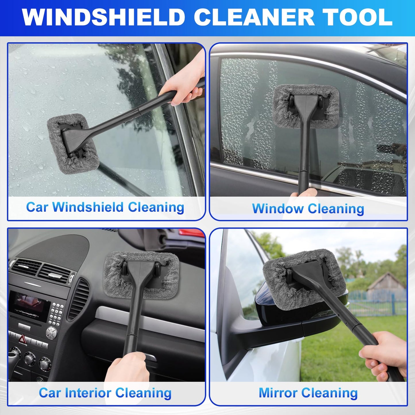 THINKWORK Windshield Cleaner Tool, Car Interior Cleaning Kit, Car Detailing Kit Interior Cleaner with10Pcs Detailing Brush Set, Gray Auto Detailing Supplies & Accessories