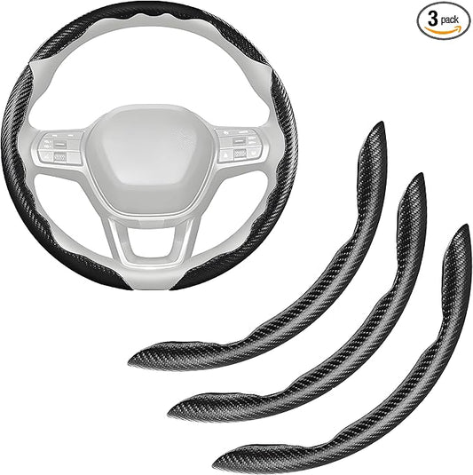 3 Pcs Carbon Fiber Car Steering Wheel Cover, Anti-Skid & Scratch-Proof,Segmented, Butterfly Thin Steering Wheel Cover Men/Women Universal Fit 14.5"-16" Wheel Covers for Cars/Truck/SUV