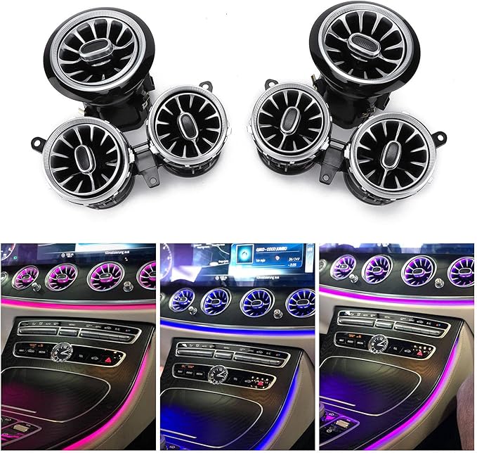Acouto Air Vent LED Lights Turbine Outlets Lamp for Benz E‑Class W213 C238 2017‑2021 6pcs 64 Color Front LED Turbine Air Vent Ambient Light Kit Replacement