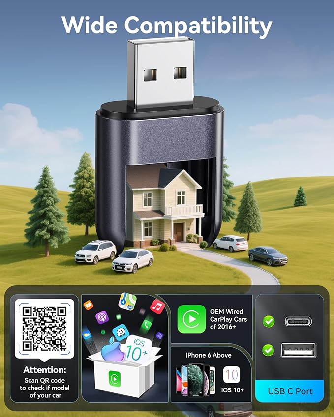 Burnt Sugar Wireless Carplay Adapter for iPhone Newly Upgraded, Ultra-Mini USB Design Wired to Wireless for Apple Car Play, Stable Low-Lag GPS Plug & Play for iOS 10+ & Cars from 2016+ (Starry Sky)