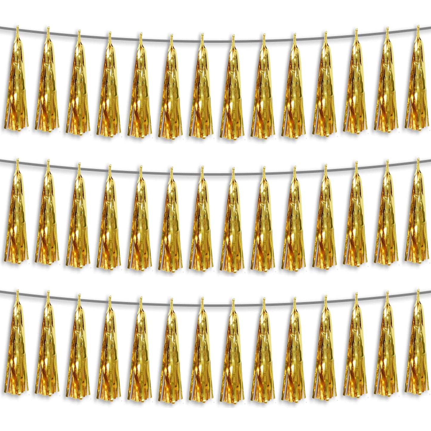 3P Gold Foil Fringe Metallic Tassel Streamers Banner Tassel Garland for Parade Floats, Bachelorette, Wedding, Birthday, Halloween, Christmas, Bridal/Baby Shower Party Decorations