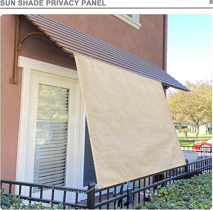 Sun Shade Privacy Panel with Grommets on 4 Sides for Patio, Awning, Window Cover, Pergola or Gazebo (Banha Beige, 8' x 5')