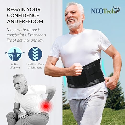 NeoTech Care Adjustable Double Pull Lumbar Brace/Lower Back Belt (Black, Size XXL)
