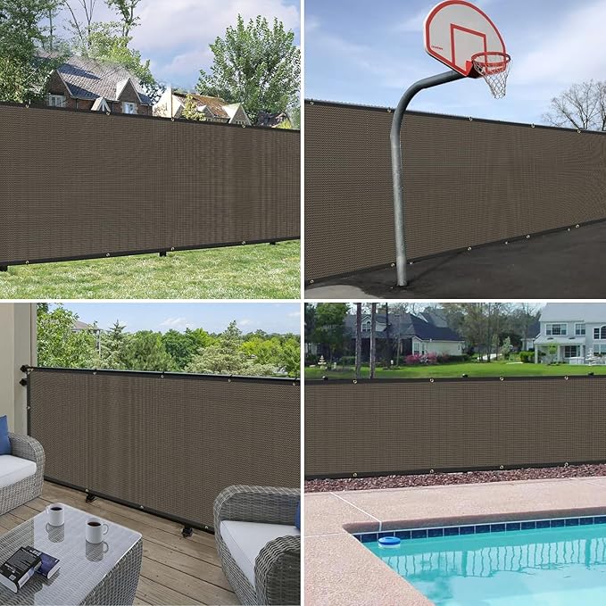 Windscreen4less Privacy Fence Screen Heavy Duty Windscreen Fencing Mesh Fabric Shade Net Cover with Brass Grommtes for Outdoor Wall Garden Yard Pool Deck, 8'x193' Brown