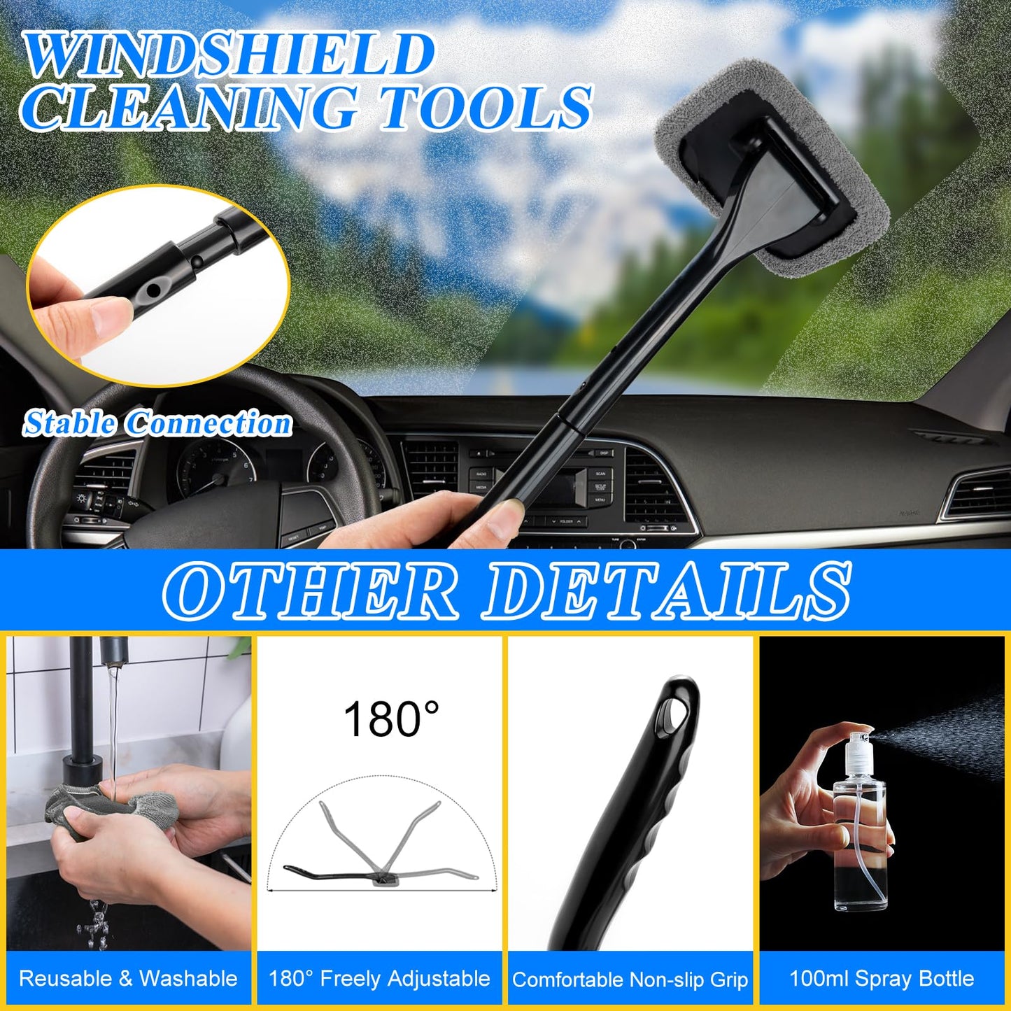 AUTODECO 38Pcs Car Wash Detailing Kit Cleaning Kits with Foam Gun Sprayer Collapsible Bucket Drill Brush Large Wash Mitt Towels Complete Interior Exterior Car Washing Supply Set Blue