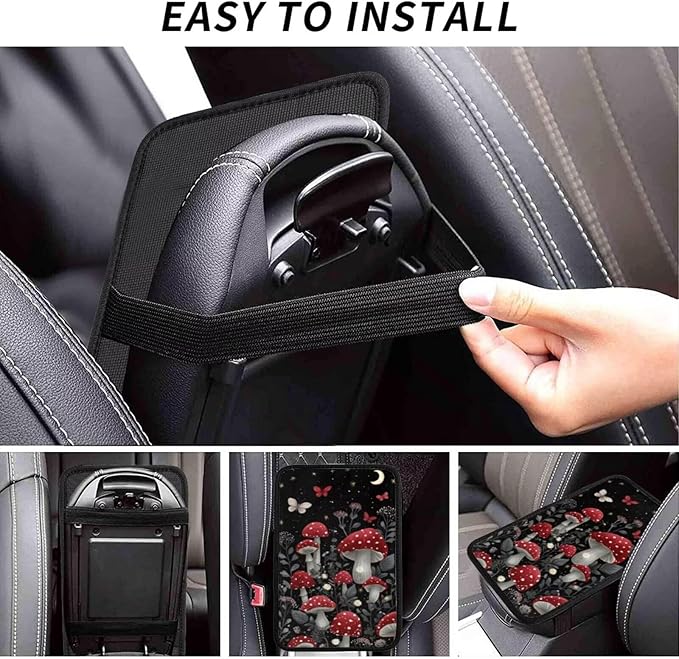 Car Center Console Armrest Cover Cute Mushroom Arm Rest Box Lid Cushion Pad Fantasy Butterfly Middle Console Arm Rest Covers Accessories