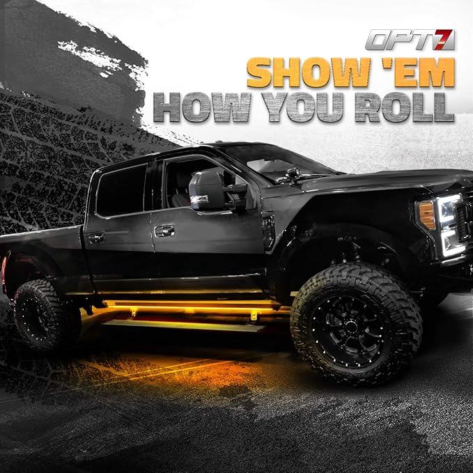 OPT7 Sidekick 48" Running Board Lights 2PCS LED Strips w/Amber Turn Signal Side Marker, DRL, White Courtesy Light for Regular Cab Trucks Pickup SUV Trailer - Truck Decorations