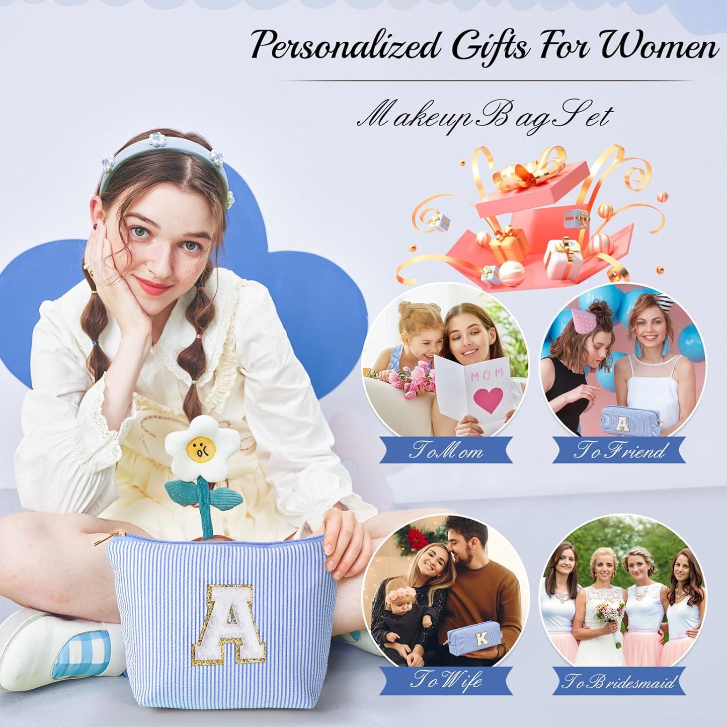 YOOLIFE Teen Girl Gifts- Cute Makeup Bag for Bridesmaid Friends | Travel Bag for Bride Maid Matron of honor Bridal Shower Personalized Bachelorette Girlfriend Gifts Teen Girl Gifts Trendy Stuff D