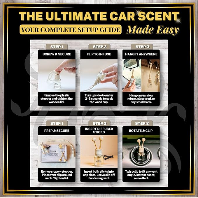 Urban Naturals Car Air Freshener Smoky Bourbon Scent Diffuser, Long Lasting Car Fresheners Made in USA, Odor Eliminating Technology, Hanging Auto Accessories + Vent Clip (3 Pack)