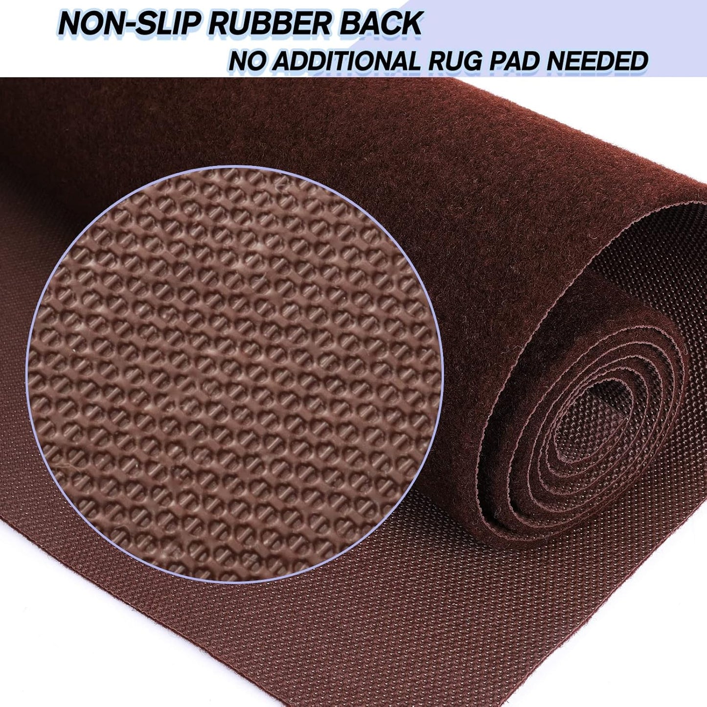 Custom Size Backed Non-Slip Area Rugs Runner, Easy Clean, Waterproof Runner Rugs for Hallway Entryway, Kitchen, Laundry, 4FT x 51FT, Brown