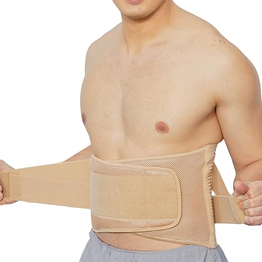 NeoTech Care Adjustable Compression Wide Back Brace Lumbar Support Belt (Beige, Size M)