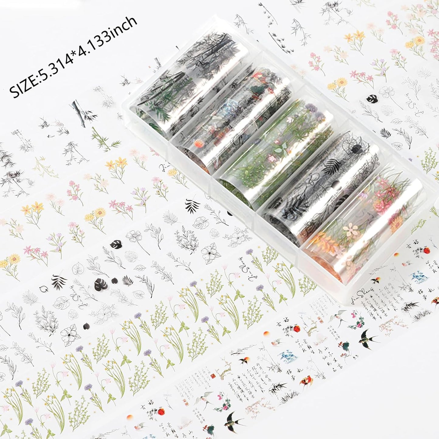 DANNEASY 30 Rolls Nail Art Foil Transfer, Landscape Painting Nail Foil Wraps Bamboo, Flowers, Cranes, Plum Blossoms Stickers Starry Sky Holographic Nail Foils for Women Nails Supplies