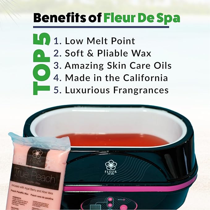 Premium Paraffin Wax Refills - Made in USA - Enhanced and Rich Oil Infusion of Coconut and Jojobo for Luxurious Spa and Home Use on Hands and Feet (True Peach, 1 pound)