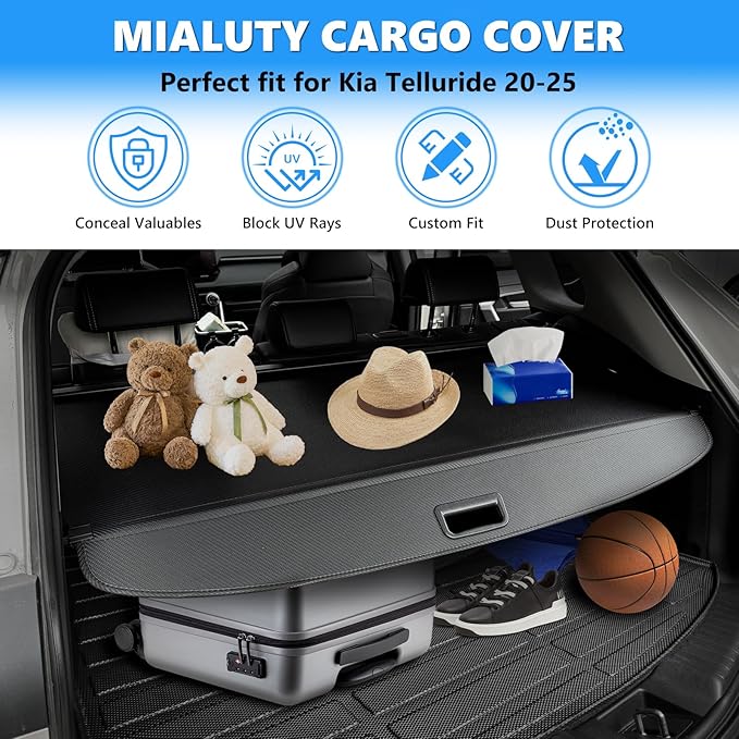 MIALUTY® Cargo Cover for 2020-2025 2026 Kia Telluride Retractable Trunk Cover Telluride Accessories Anti-Peeping Anti-Theft Privacy Screen,Trunk Luggage Shield Shade Carbon Fiber Texture