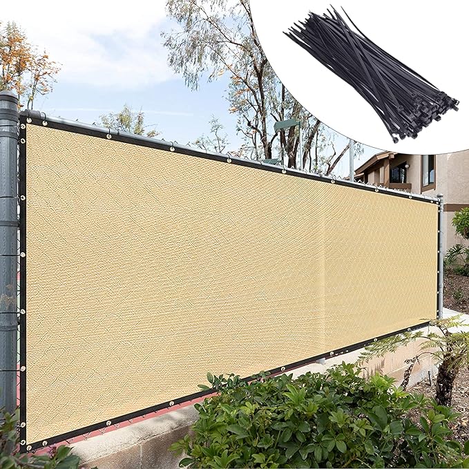 Royal Shade Custom Size 6' x 163' Beige Fence Privacy Screen Windscreen Cover Netting Mesh Fabric Cloth - Cable Zip Ties Included (We Make Custom Size)