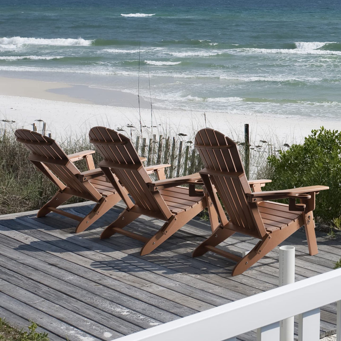 FUNBERRY Folding Adirondack Chairs Set of 2 with Adjustable Backrest, HDPE All Weather Fire Pit Chairs with Cup Holder