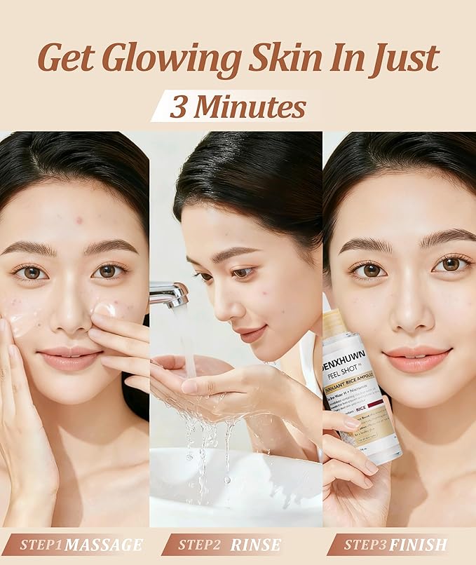 Peel Shot Glow Rice Ampoule Duo Set Day & Night, | Gentle Peel + Pore Minimizing & Deep Hydration | Black and White Rice Exfoliant for All Skin Types, 2PCS (White Rice+Black Rice)