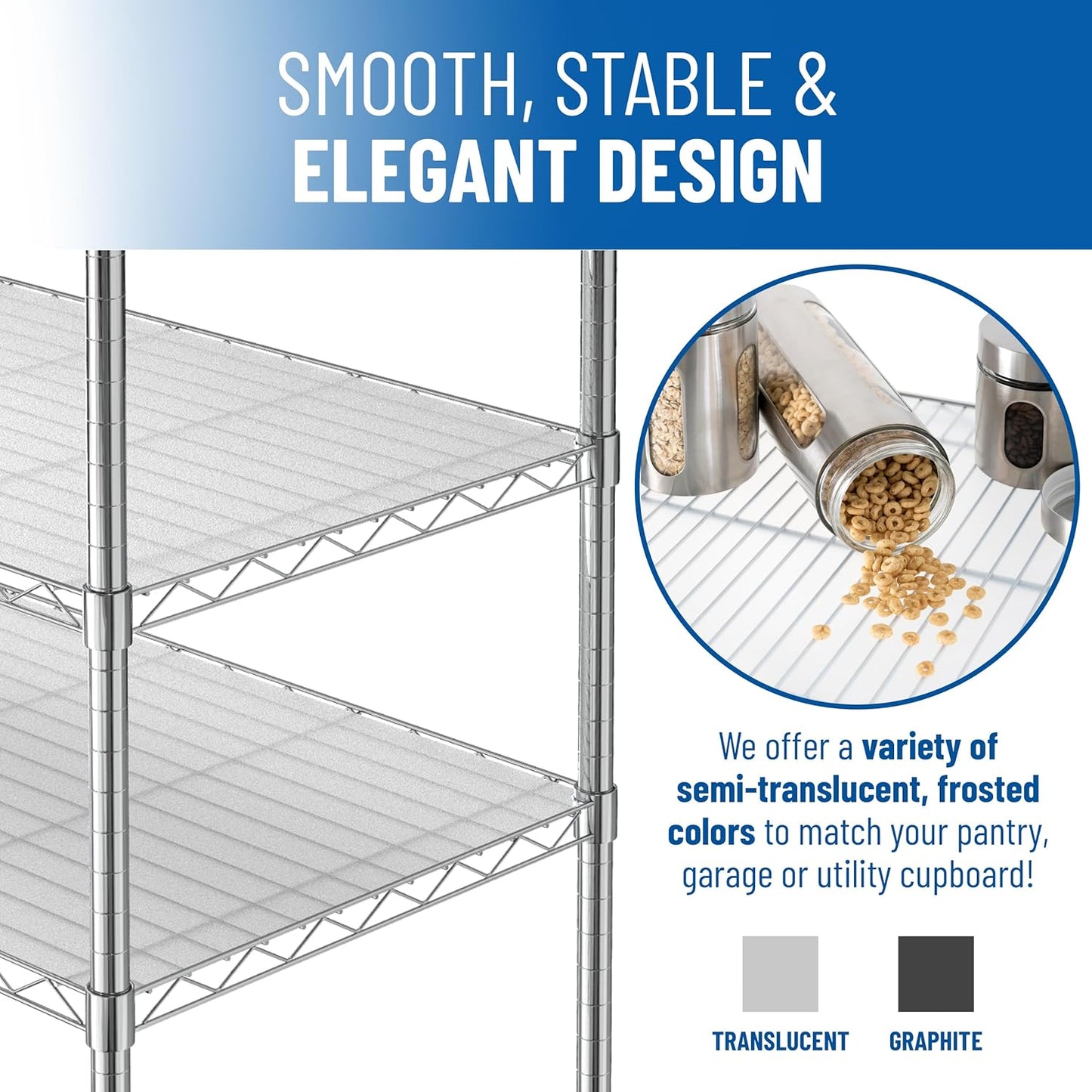 Shelf Liners for Wire Shelf System: Set of 4 in Graphite: 14 x 36 inch: Plastic Wire Shelving Shelf Mats
