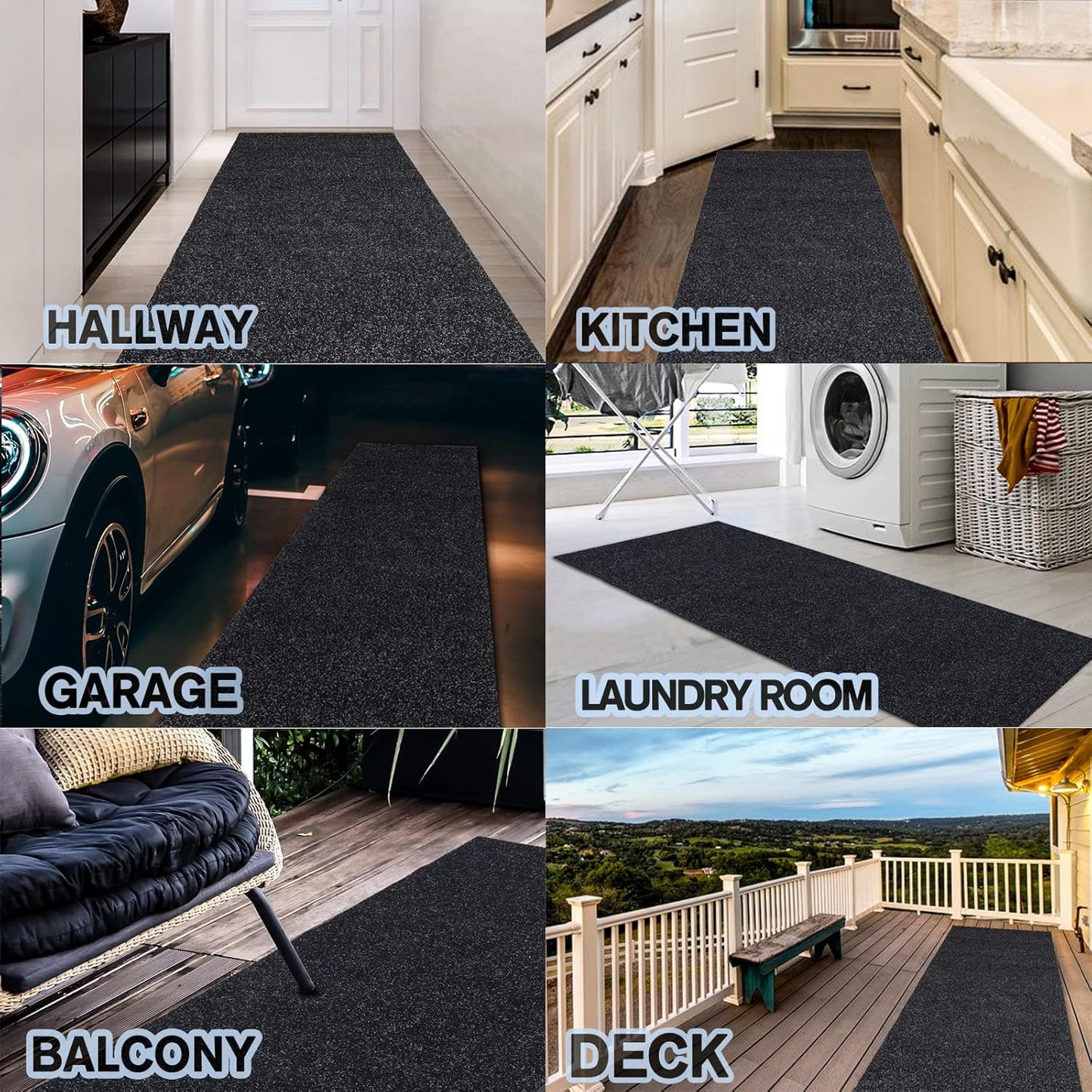Custom Size Backed Non-Slip Area Rugs Runner, Easy Clean, Waterproof Runner Rugs for Hallway Entryway, Kitchen, Laundry, 3FT x 34FT, Black