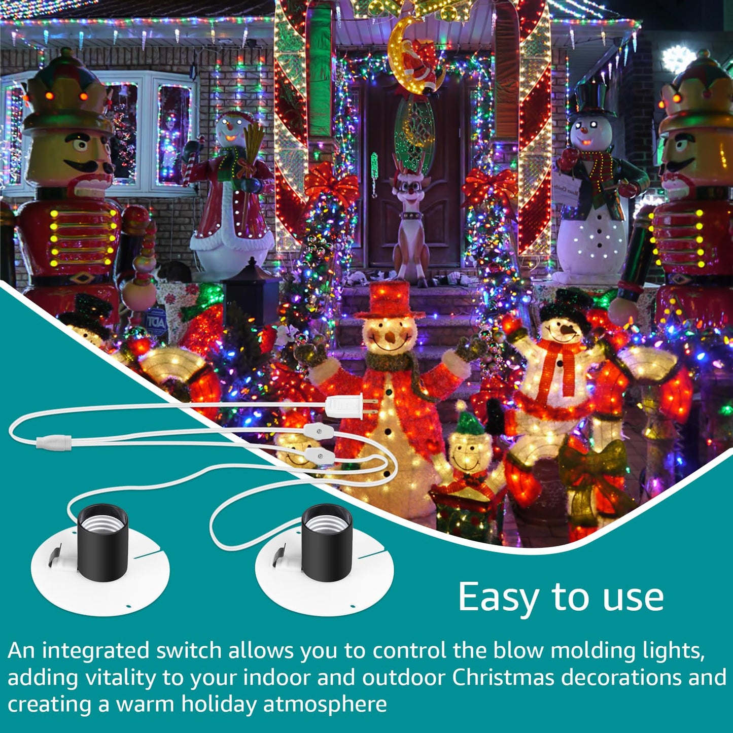 Yubunt 4.9ft Blow Mold Light Kit Replacement- with E26/E27 Lamp Holder Replacement Parts, Suitable for Halloween Pumpkins, Christmas Snowmen, Holiday Lighting Decorations, Etc. (2Set)