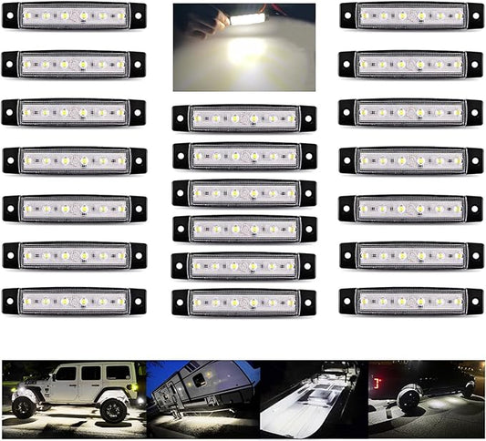 20 Pcs Rock Lights White Strip Lights Wheel Fender Well Underglow Led Lights for Cars Exterior Side Marker for Truck Golf Cart Wrangler RV RV SUV Offroad