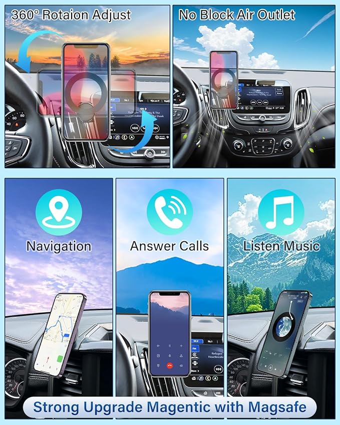 PZK Car Phone Mount for Chevrolet Chevy Trax 2024 2025 Accessories Accessories Custom Air Vent Chevy Car Phone Holder Compatible with MagSafe Hands Free 360° Rotation Cell Phone Automobile Cradles