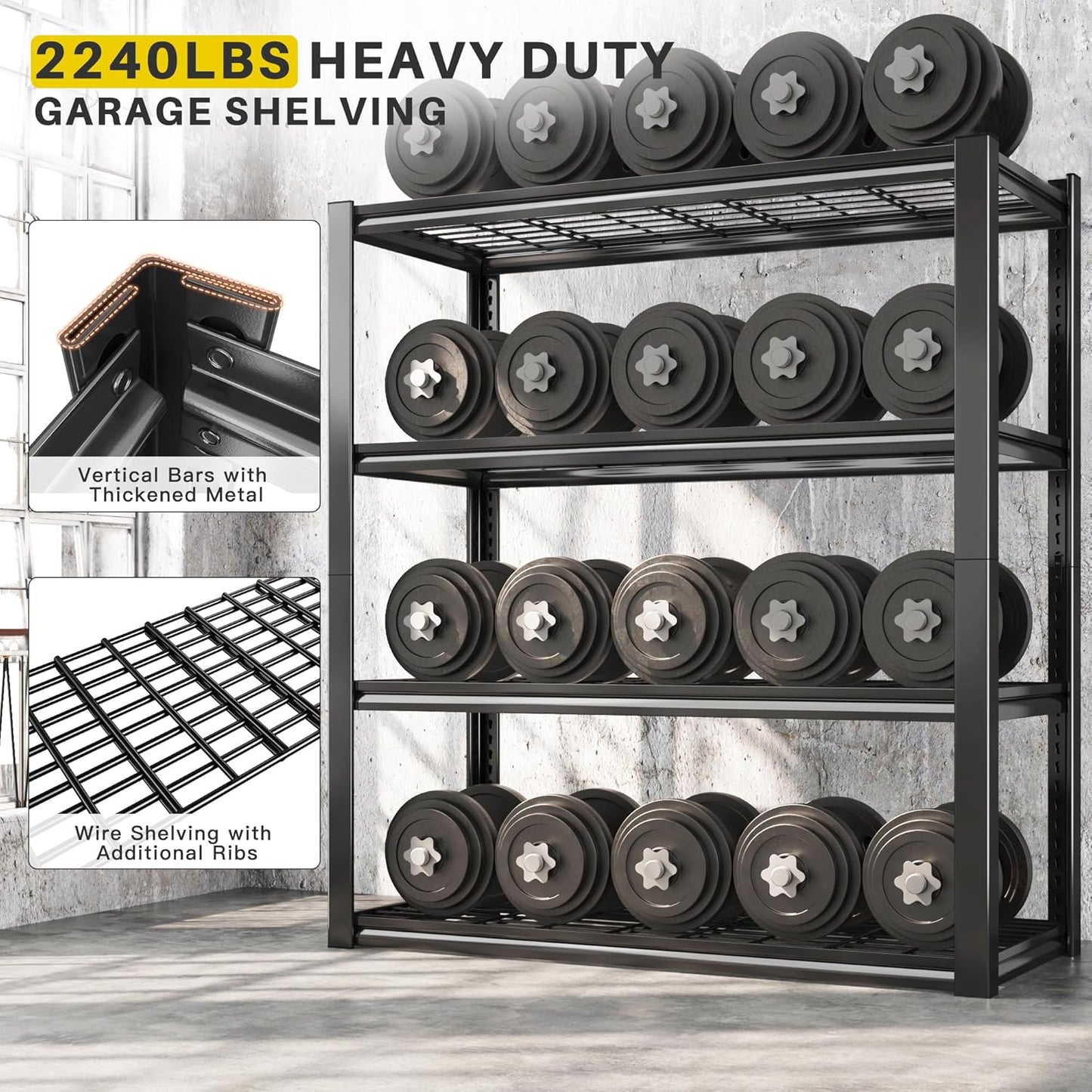 REIBII 40" W Garage Shelving 2240 LBS Storage Shelves Adjustable Metal Shelving Heavy Duty 4 Tier Metal Shelves for Storage Pantry Basement Warehouse 40" W × 19.5" D × 59.5" H, 2 Pack