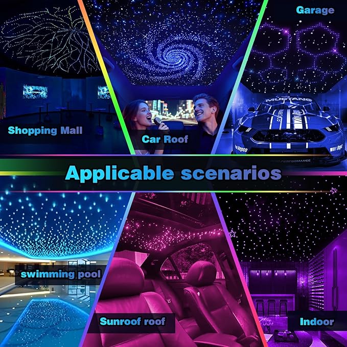 VASTFIRE Starlight Headliner Kit 1000pcs, 32W Dual-Color Meteor + Twinkle Star Headliner kit Music/Voice Activated Star Lights for Car, Bed Room, RVs, Home Theaters | Bluetooth + Remote Contr