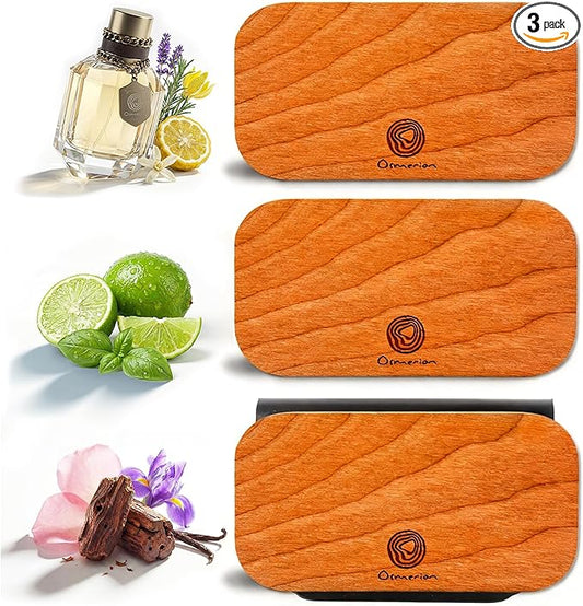 Car Air Freshener - Wood Air Freshener for Visor Clip - Long Lasting Car Odor Eliminator - Vehicle Scent Diffuser - Variety Scent Refill (Sandalwood - Cologne - Lime, CLIP INCLUDED)