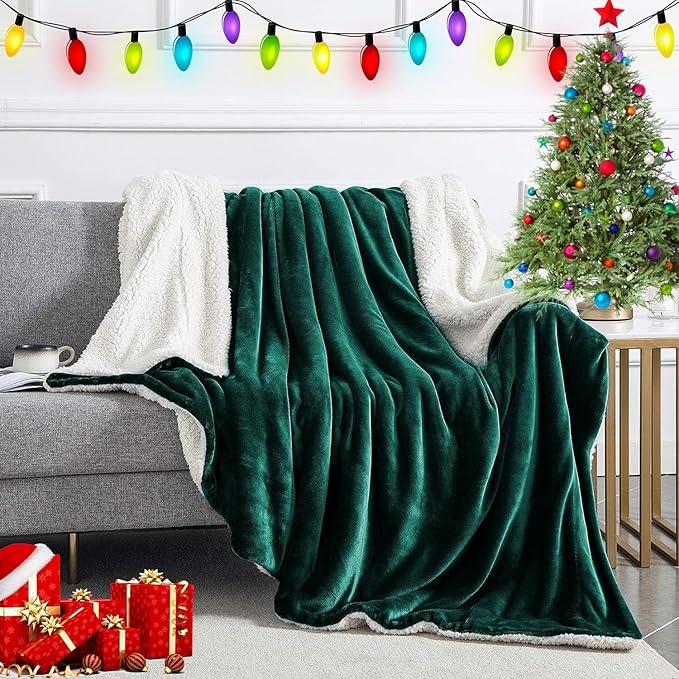 IR Imperial Rooms Emerald Green Sherpa Blankets Queen Size for Bed - Wholesale Bulk Pack of 9 Sherpa Blankets - Soft Fluffy Throw Blanket for Hotels, Guest Bedroom, 90x90 Inches