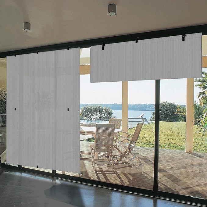 Bynbbur 8'W x 10'H Outdoor Patio Shades Foldable Roller Blinds, 220 GSM Sun Shade Roll Up Porch Screens Exterior Shade Cloth for Deck Pergola Backyard, Light Gray