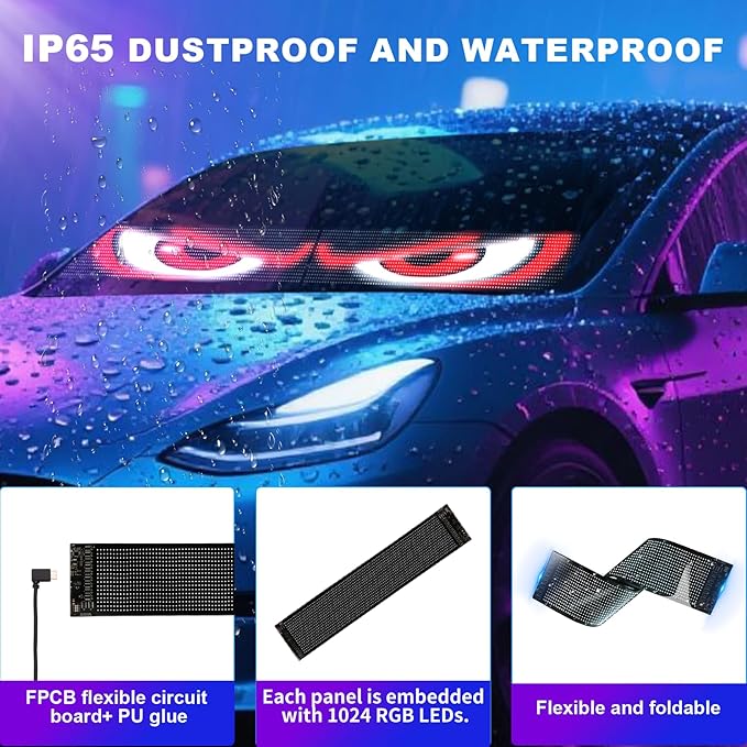 Devil Eyes Light for Cars (2-Pack) – 15''x4'' Dual LED Eyes for Car Windshield | Perfect Sync, Programmable Patterns, App/Remote Control | for Sedans, SUVs, Medium Trucks – Custom Dynamic Sign
