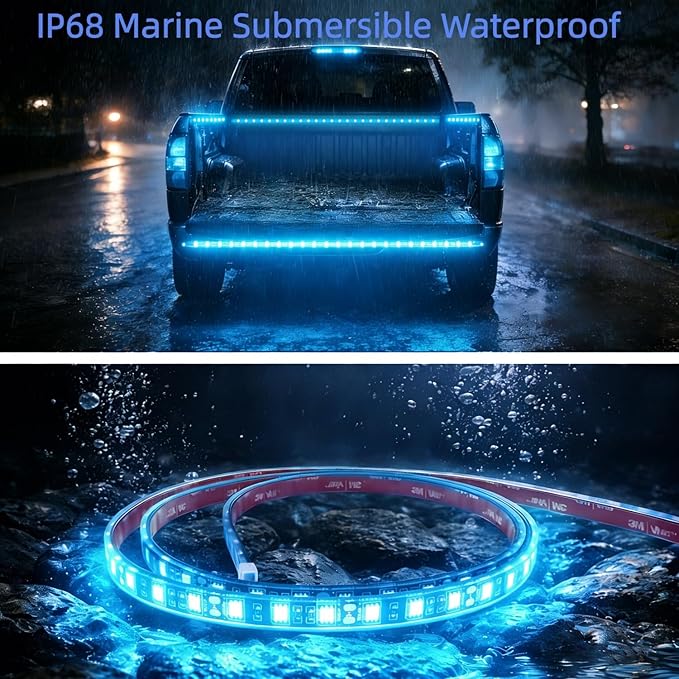 12V Marine Boat LED Light Strip Super Bright, 2 Pack 4FT IP68 Fully Waterproof RV Front Cap Lights, Golf Cart Underglow Roof Lights Strip for Truck ATV UTV SUV Car Pickup Trailer, Cuttable, Blue