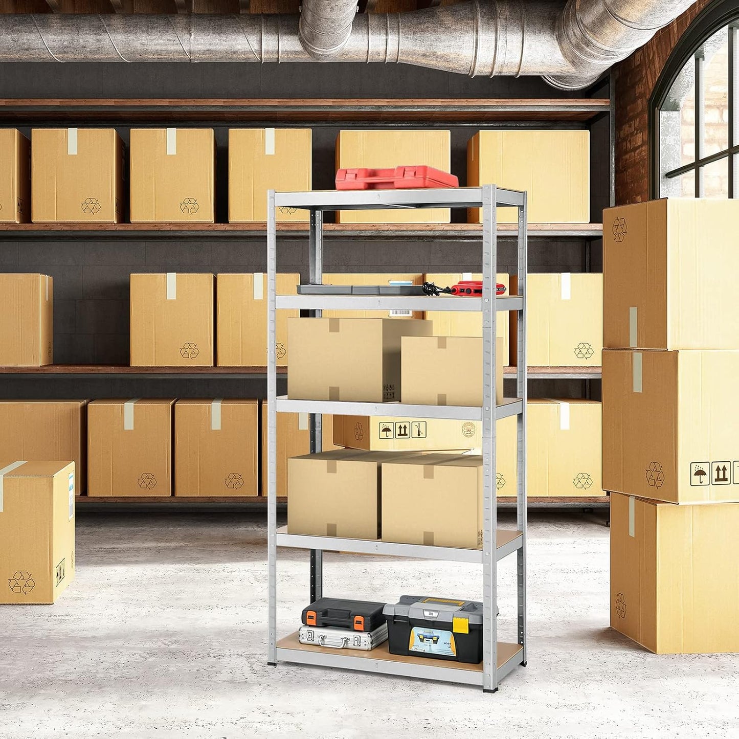 ERGOMASTER 5 Tiers Steel Shelves for Storage Heavy Duty Garage Organization Utility Shelf Rack for Books, Kitchenware and Tools 72 x 16 x 108 in (Set of 3,Silver)