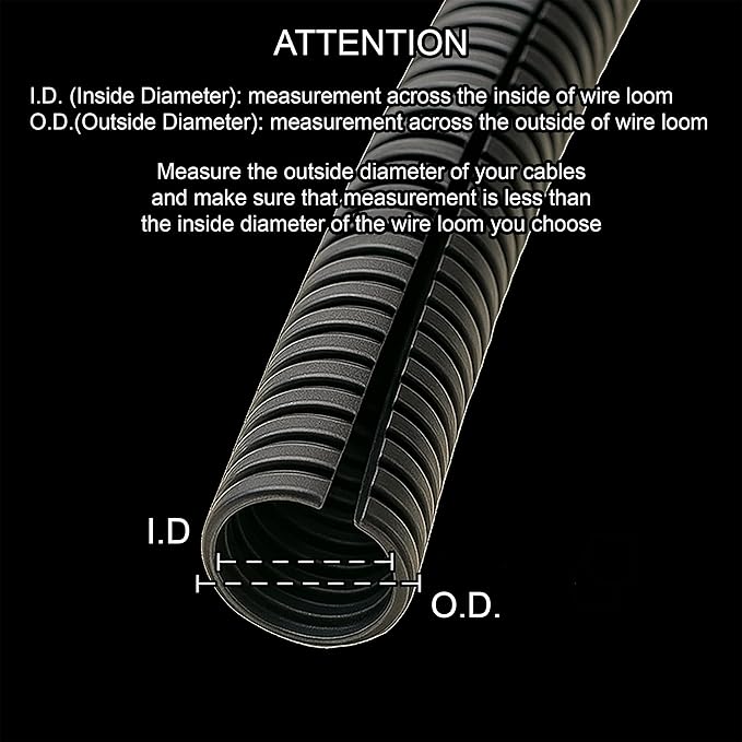 Electriduct Split Wire Loom Tubing Polyethylene Corrugated Flexible Conduit - 1/2" Nominal Size - 10 Feet - Black