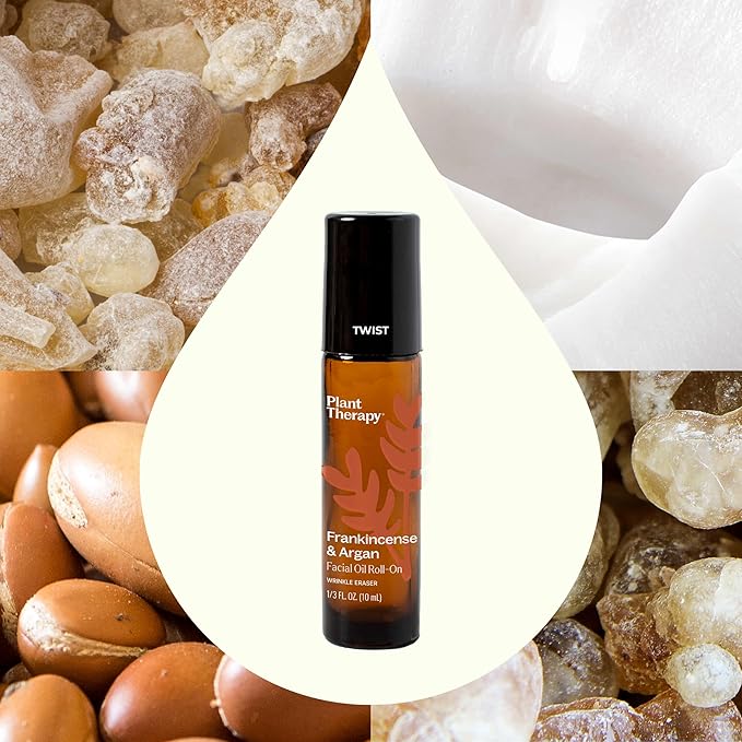 Plant Therapy Frankincense & Argan Facial Serum Roll-On 10 mL (1/3 oz) with Frankincense Essential Oil & Argan Oil to Smoothes Wrinkles & Improves Skin Elasticity, Face, Skin, & Nails