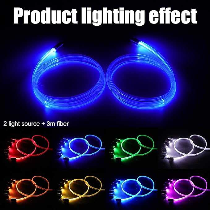 Car Interior Strip Lights, 2 in 1 Multicolor RGB Car Ambient Lighting Kit, 3m Fiber Optic EL Neon Tube Light, DIY Mode Music Sync RF Remote Control + APP Control DC 12V