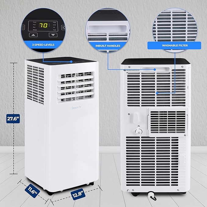 SereneLife Small Air Conditioner Portable 8,000 BTU with Built-in Dehumidifier - Portable AC unit for rooms up to 350 sq ft - WiFi app + Remote Control, Window Mount Exhaust Kit