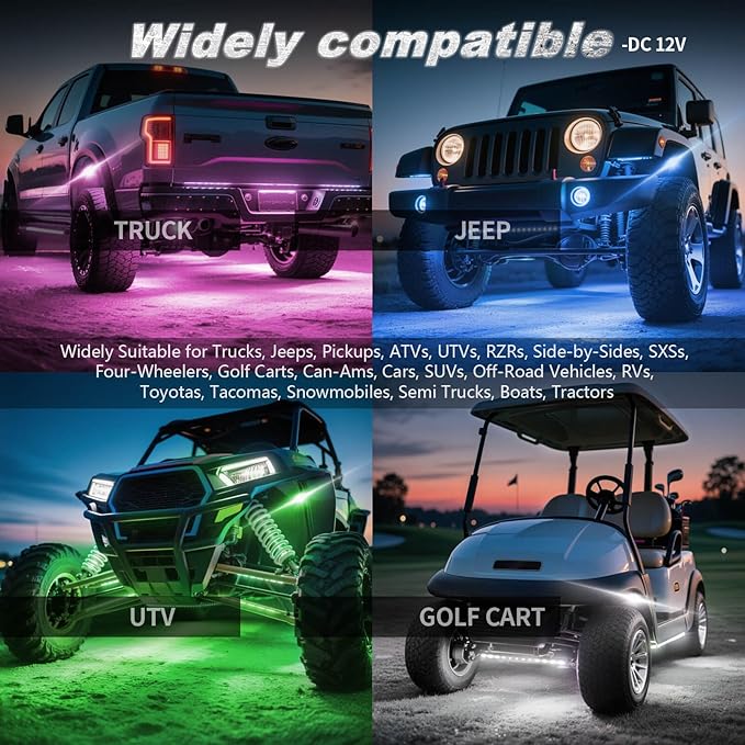 8Pods RGB LED Rock Lights for Jeep Trucks Golf Cart ATV UTV RZR SUV Offroad, Multicolor Underglow Light Kit with APP/RF Remote Dual Zone Neon Vehicle Accent Underbody Light 12V Waterproof