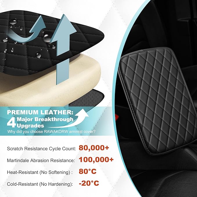 Center Console Cover Fit for Kia Sorento 2003-2025 with 2 Storage Bags Waterproof Leather Quilted Pattern Car Armrest Cover Cushion Anti - Slip(Black)
