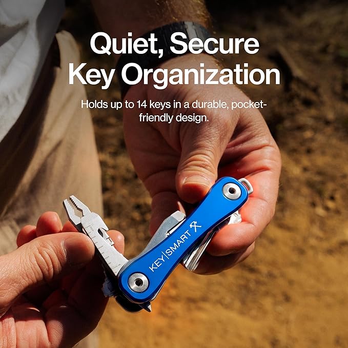 KeySmart Rugged - Multitool Key Holder for Keychain w/Bottle Opener and Pocket Clip, Key Organizer for Key Chain, EDC Keychains, Key Ring for Car Fobs Key Chains, Expandable (Up to 14 Keys, Blue)