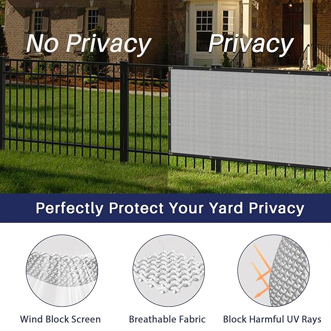 Windscreen4less Privacy Fence Screen Heavy Duty Windscreen Fencing Mesh Fabric Shade Net Cover with Brass Grommtes for Outdoor Wall Garden Yard Pool Deck, 8'x22' Light Gray