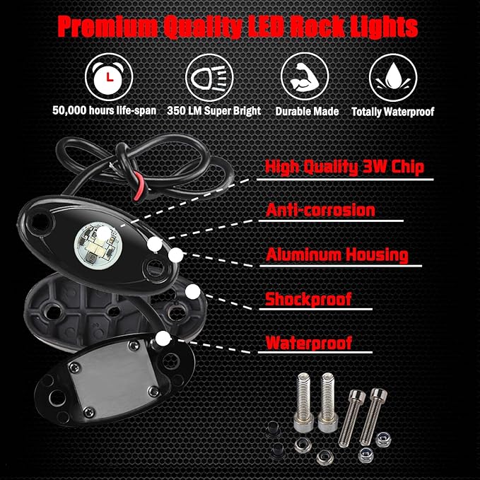4 Pods LED Rock Lights, Ampper Waterproof LED Neon Underglow Light for Car Truck ATV UTV SUV Offroad Boat Underbody Glow Trail Rig Lamp (Green)