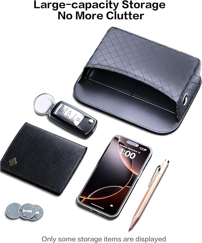 Self-Adhesive Car Seat Side Pocket Organizer with Cable Port - Black PU Leather Storage Pouch for Phone & Keys, Fits Gaps, Console & Door (2 PCS)