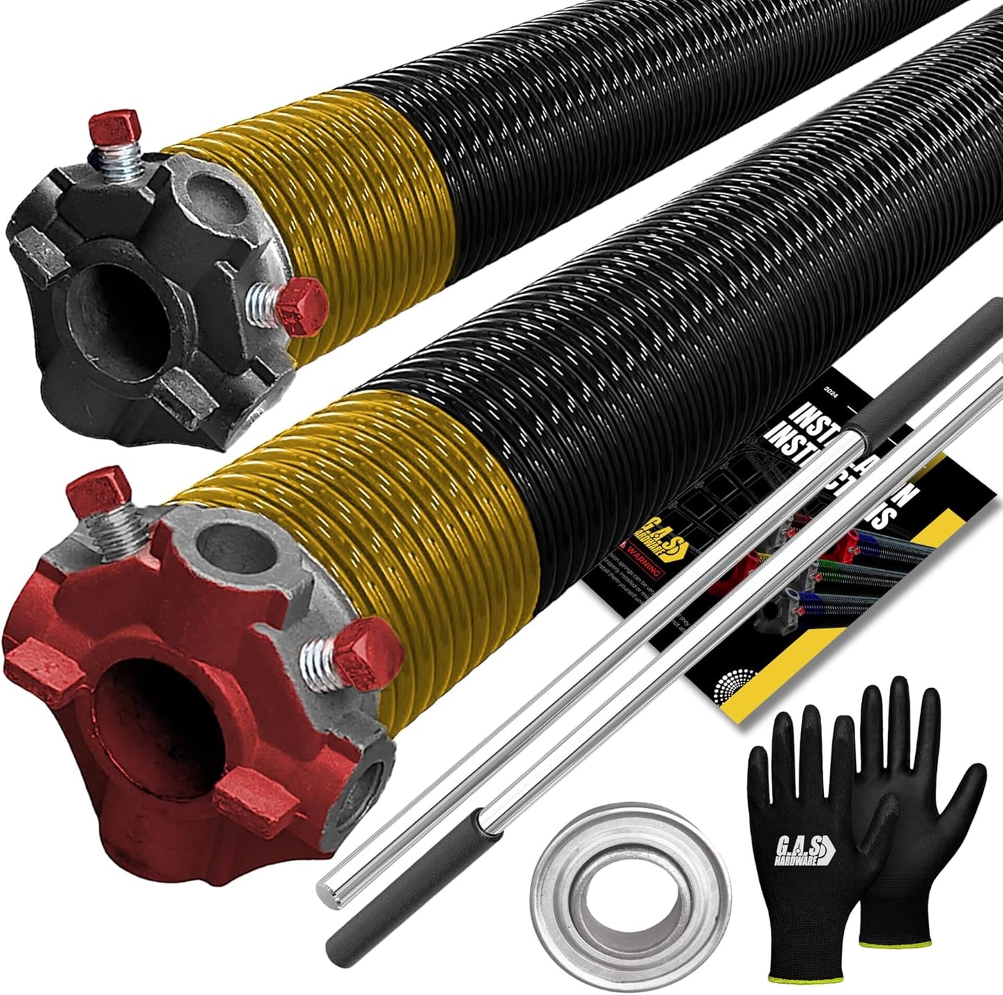 Garage Door Torsion Spring 250x1.75x39 Includes 1” Steel Bearing, Non-Slip Gloves, and Winding Bars for Left and Right Side of Garage Door Precision E-Coating 5-Year Warranty Min. 30,000 Cycles (Pair)