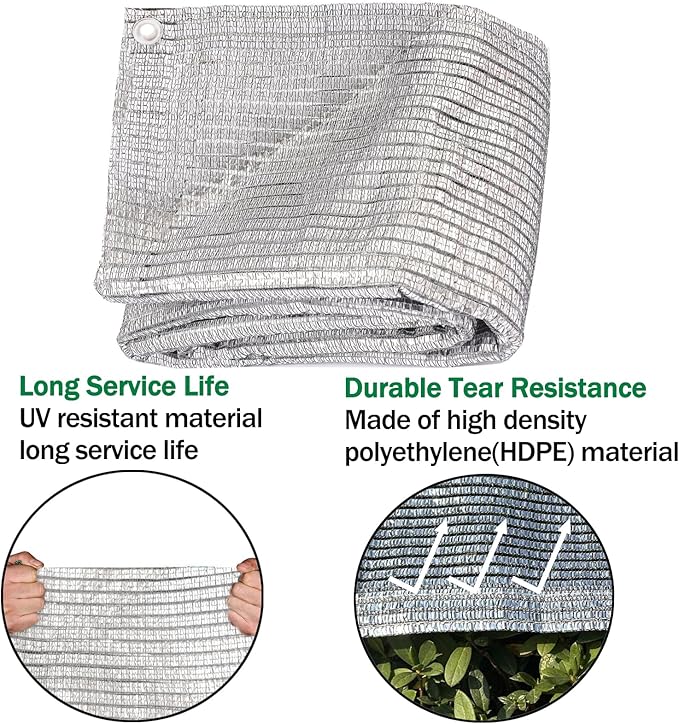 65% Aluminum Foil Shade Cloth with Grommets,13ft x 16ft, Mesh Sun Block Fabric Cover, Canopy, Privacy Screen for Outdoor Patio, Garden, Backyard, Silver