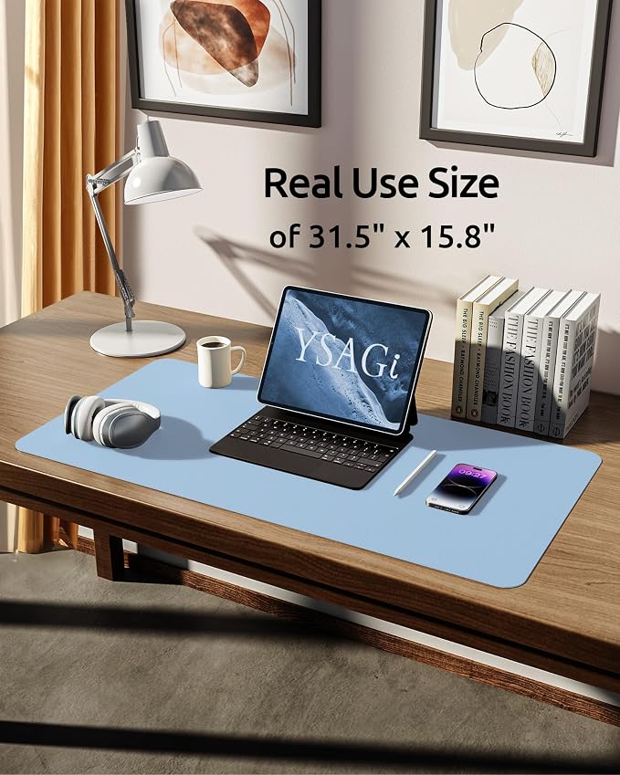YSAGi Leather Desk Protector, Office Mat, Large Mouse Mat, Non-Slip PU Leather