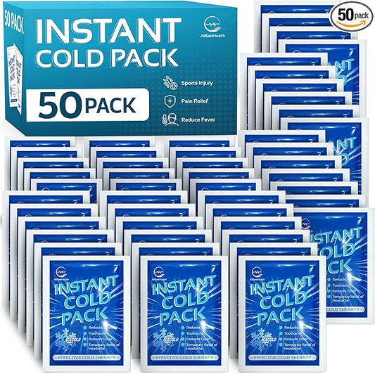 50 Pack Instant Ice Cold Pack (6” x 4.5”) - Disposable Instant Ice Packs for Injuries | Cold Compress Ice Pack for Pain Relief