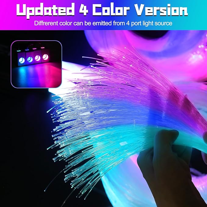 Split Car Starlight Headliner Kit, 4 Colors 12W Meteor Fiber Optic Star Ceiling Lights, 1000pcs*0.02in*9.8ft+240 RGBW Shooting Stars Lights for Car Home Theaters Roof Décor